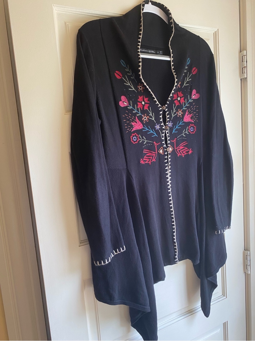 Gudrun Sjoden embroidered flowers and birds 100% Organic Cotton Cardigan Size M